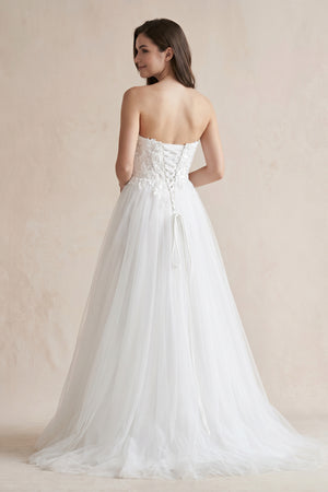 White Sweetheart Tulle Lace Satin Wedding Dress With Beading | KISSPROM