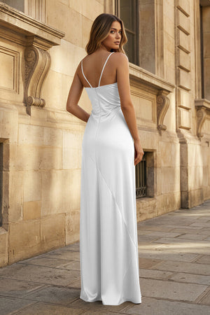 Spaghetti Straps Long Sheath Prom Dress With Split - KISSPROM PROM DRESSES