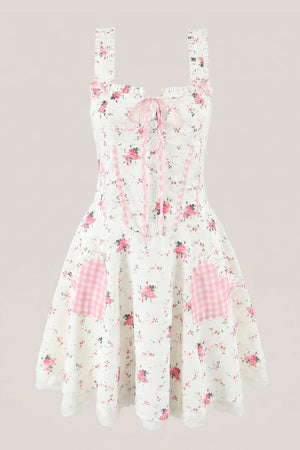 White Warm Rose Print Cotton Mini Dress – Dress by KissProm | Available at KissProm
