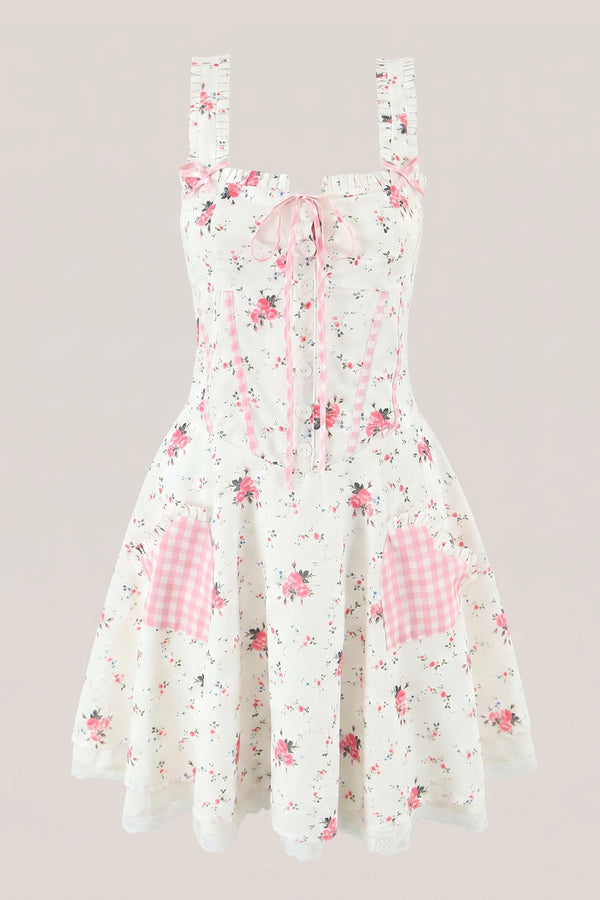 White Warm Rose Print Cotton Mini Dress – Dress by KissProm | Available at KissProm