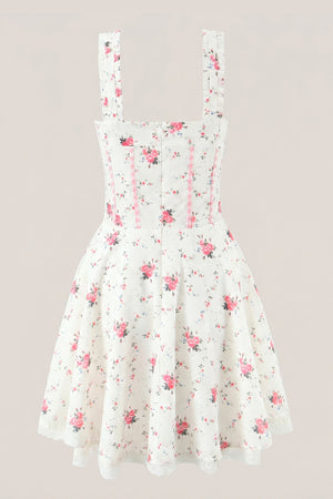 White Warm Rose Print Cotton Mini Dress – Dress by KissProm | Available at KissProm