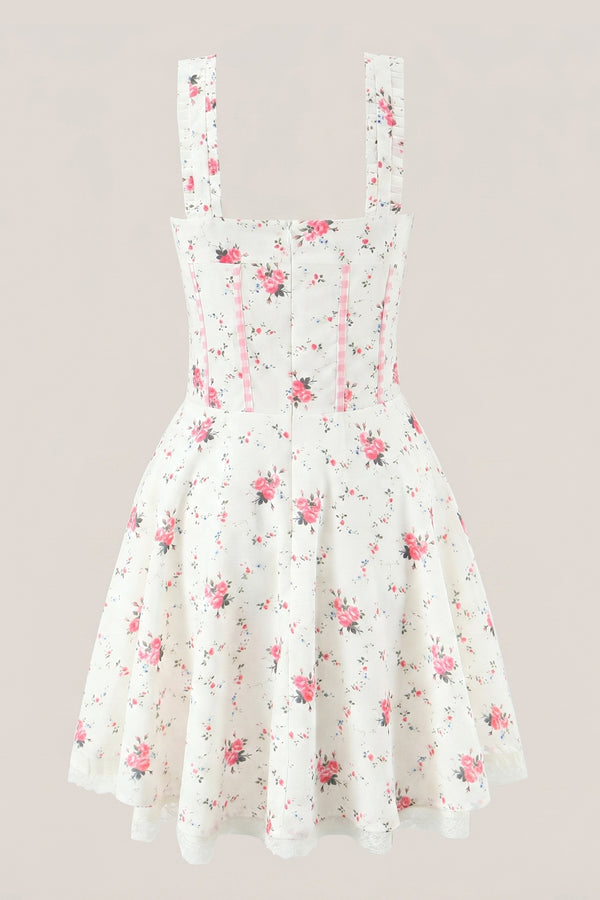 White Warm Rose Print Cotton Mini Dress – Dress by KissProm | Available at KissProm