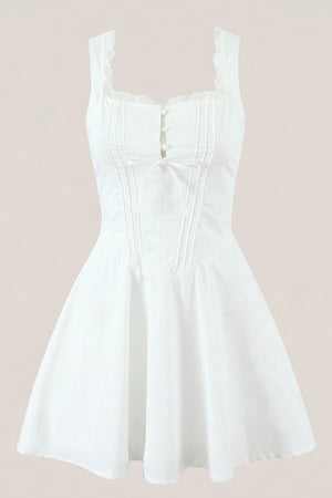 White Warm Rose Print Cotton Ruffled A-Line Mini Dress – Dress by KissProm | Available at KissProm