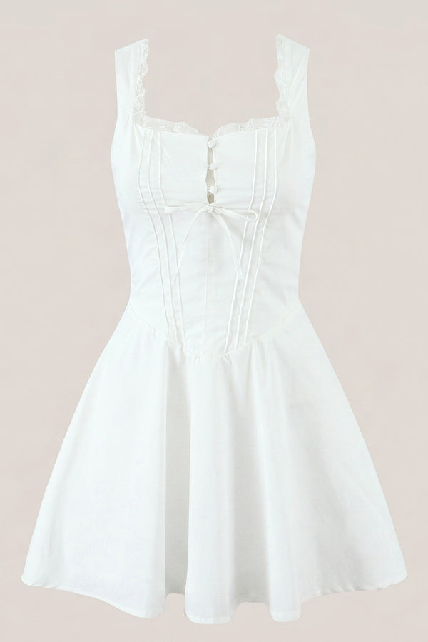 White Warm Rose Print Cotton Ruffled A-Line Mini Dress – Dress by KissProm | Available at KissProm