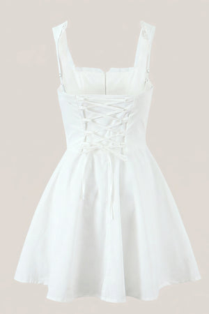 White Warm Rose Print Cotton Ruffled A-Line Mini Dress – Dress by KissProm | Available at KissProm
