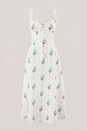 White Warm Rose Print Cotton Ruffled Midi Dress – Dress by KissProm | Available at KissProm