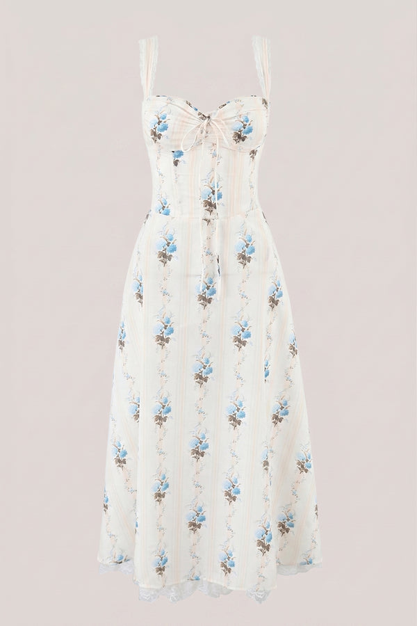White Warm Rose Print Cotton Ruffled Midi Dress – Dress by KissProm | Available at KissProm