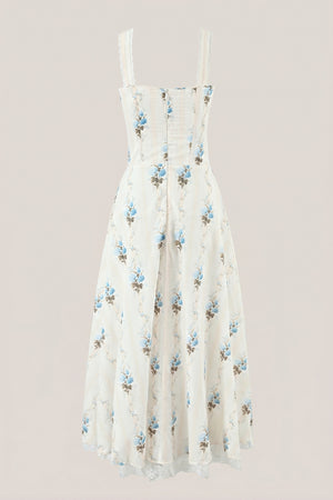 White Warm Rose Print Cotton Ruffled Midi Dress – Dress by KissProm | Available at KissProm
