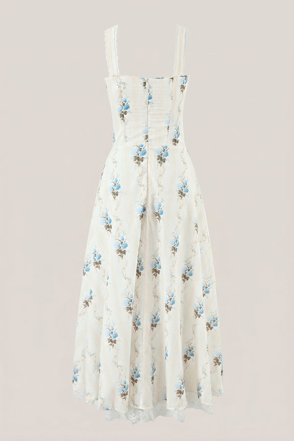 White Warm Rose Print Cotton Ruffled Midi Dress – Dress by KissProm | Available at KissProm