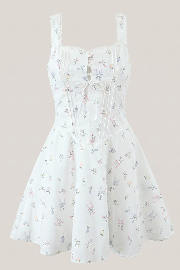 White Warm Rose Print Cotton Ruffled Mini Dress – Dress by KissProm | Available at KissProm