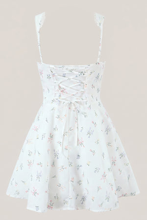White Warm Rose Print Cotton Ruffled Mini Dress – Dress by KissProm | Available at KissProm