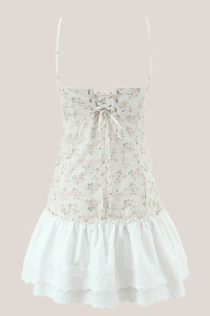 White Warm Rose Print Cotton Ruffled Mini Dress – Dress by KissProm | Available at KissProm