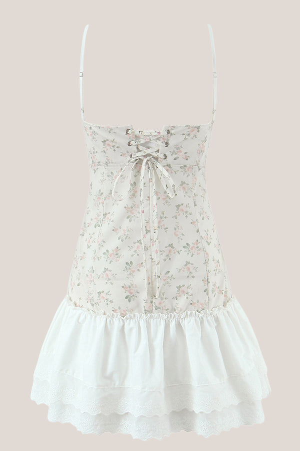 White Warm Rose Print Cotton Ruffled Mini Dress – Dress by KissProm | Available at KissProm