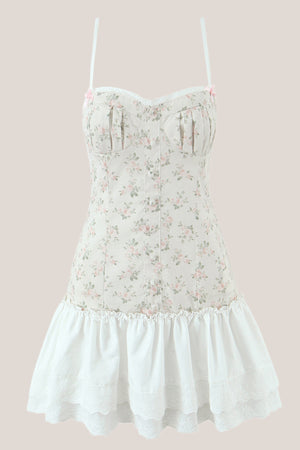 White Warm Rose Print Cotton Ruffled Mini Dress – Dress by KissProm | Available at KissProm