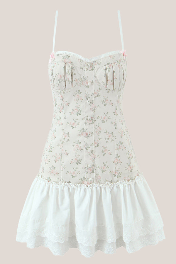 White Warm Rose Print Cotton Ruffled Mini Dress – Dress by KissProm | Available at KissProm