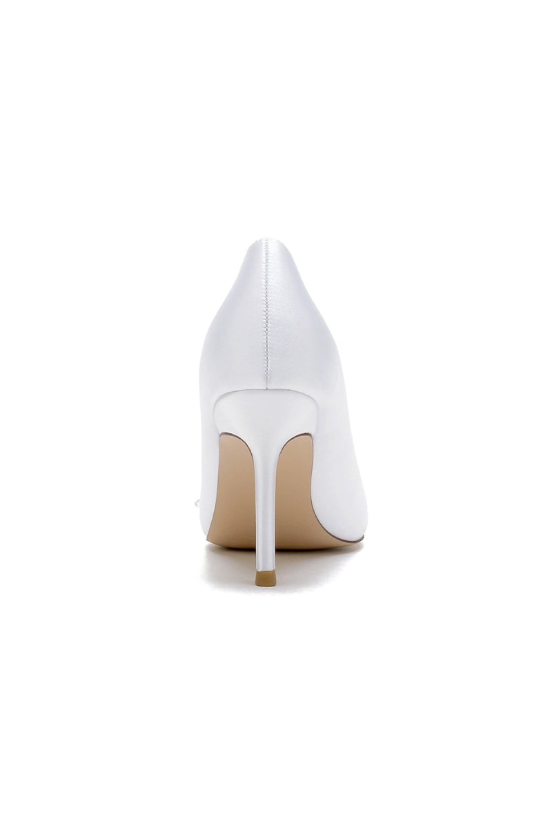 White Wedding Shoes Stiletto Heel Satin With Lace - KissProm