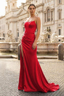 Royal Blue Strapless Satin Mermaid Prom Dress With Split - KissProm