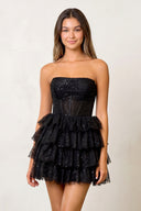Black A Line Strapless Tiered Homecoming Dress - KISSPROM
