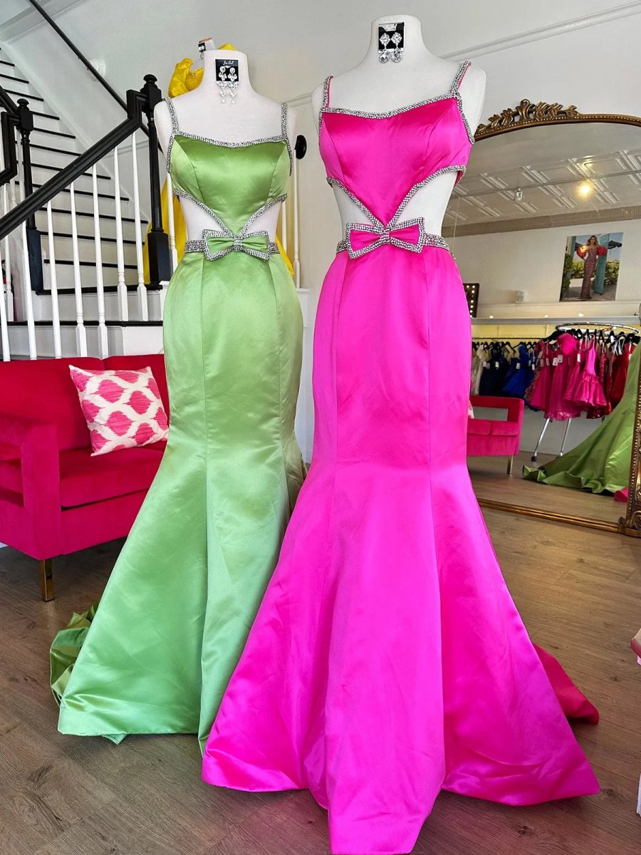 Scoop Neck Mermaid Beaded Long Prom Dress With Bow