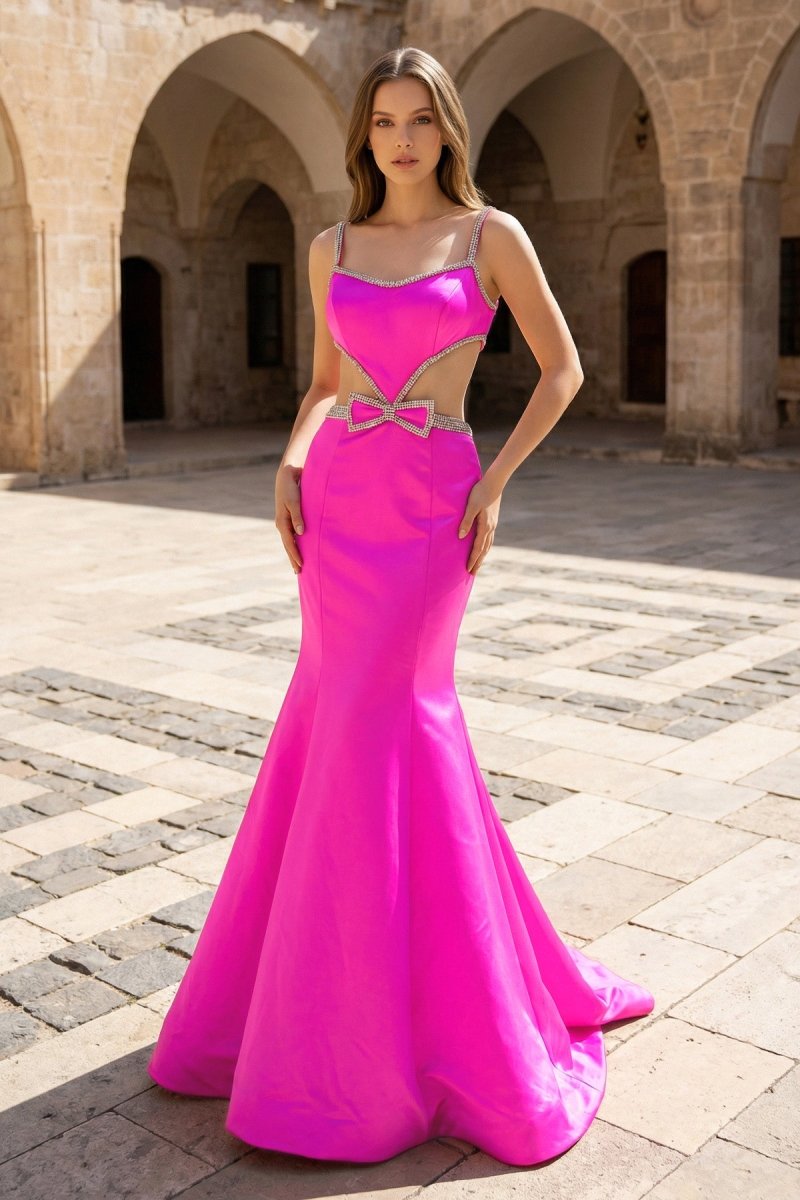 Scoop Neck Mermaid Beaded Long Prom Dress With Bow - KissProm