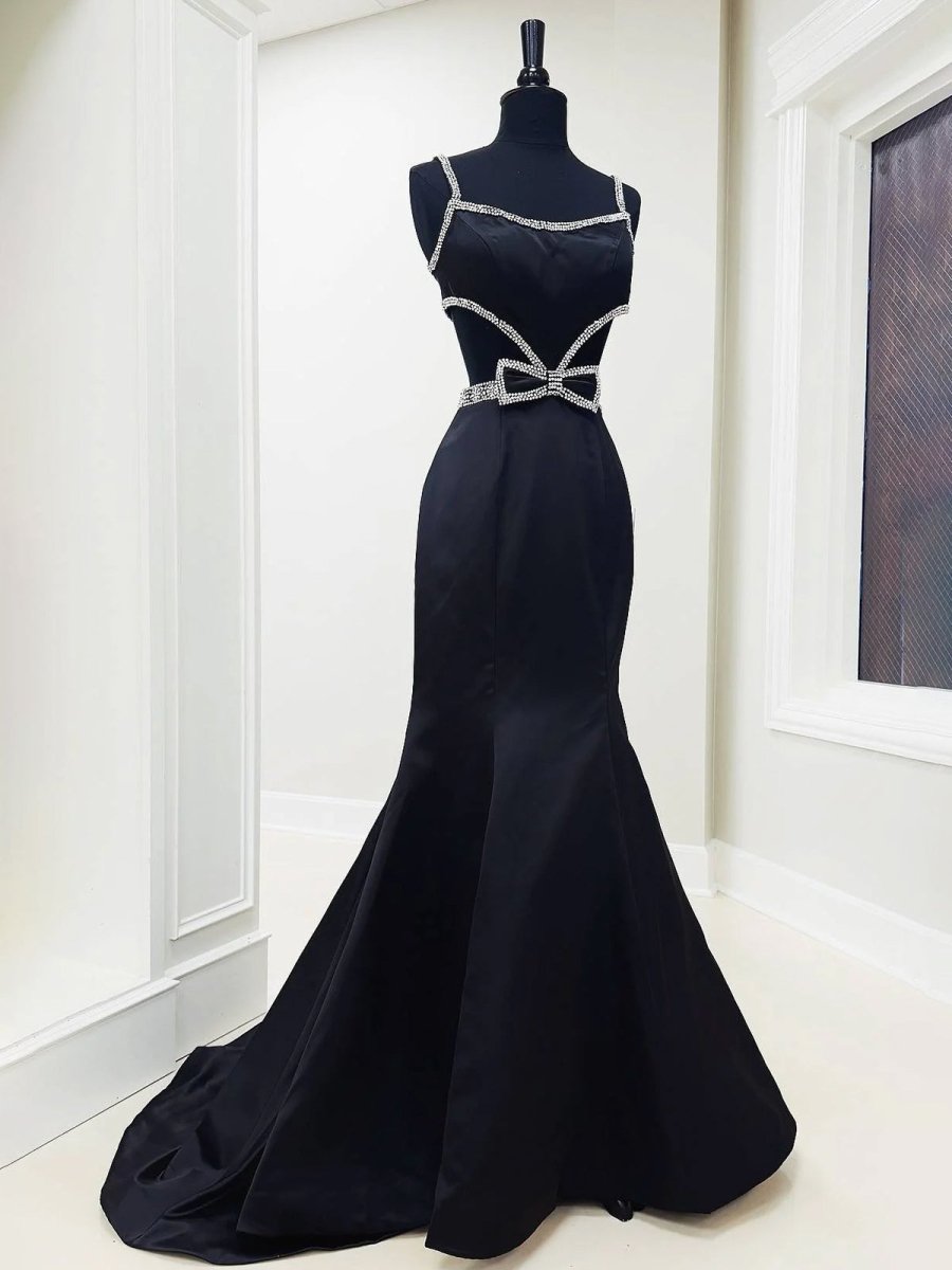Scoop Neck Mermaid Beaded Long Prom Dress With Bow