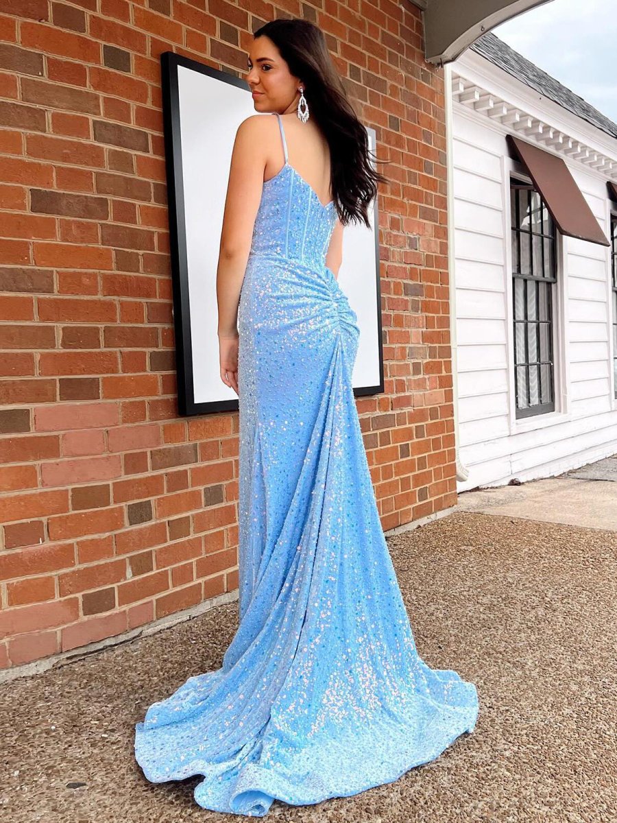 Winna | Mermaid Sky Blue Sequin Long Prom Dress - KissProm