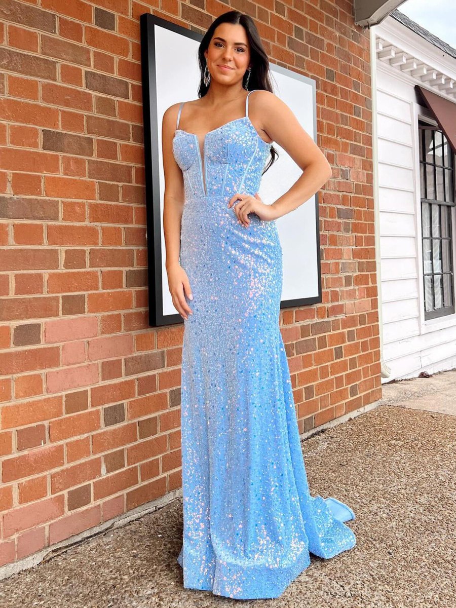 Winna | Mermaid Sky Blue Sequin Long Prom Dress - KissProm