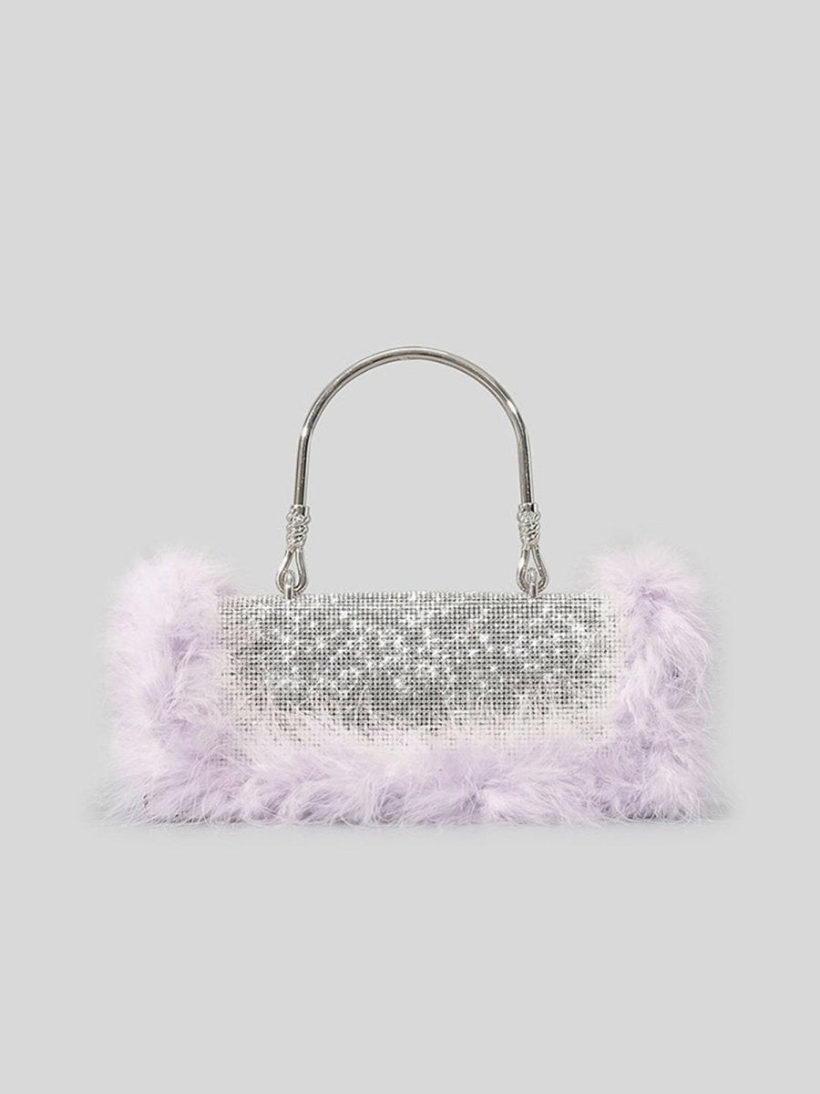 Women’s Furry Rhionestones Evening Clutch Bags - KissProm