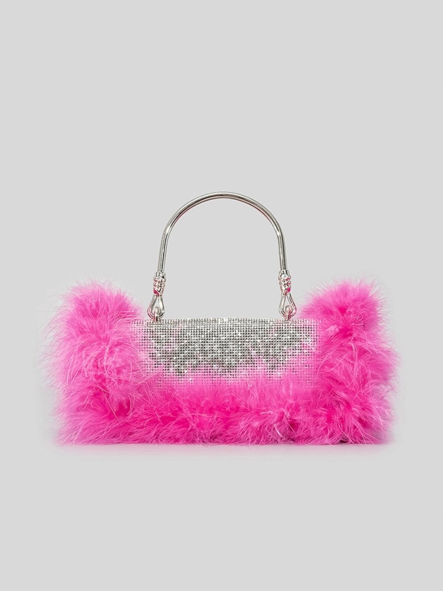Women’s Furry Rhionestones Evening Clutch Bags - KissProm