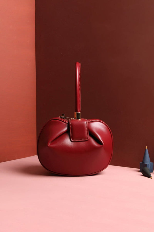 Women’s Knotted Cherry Top Handle Clutch in Genuine Leather