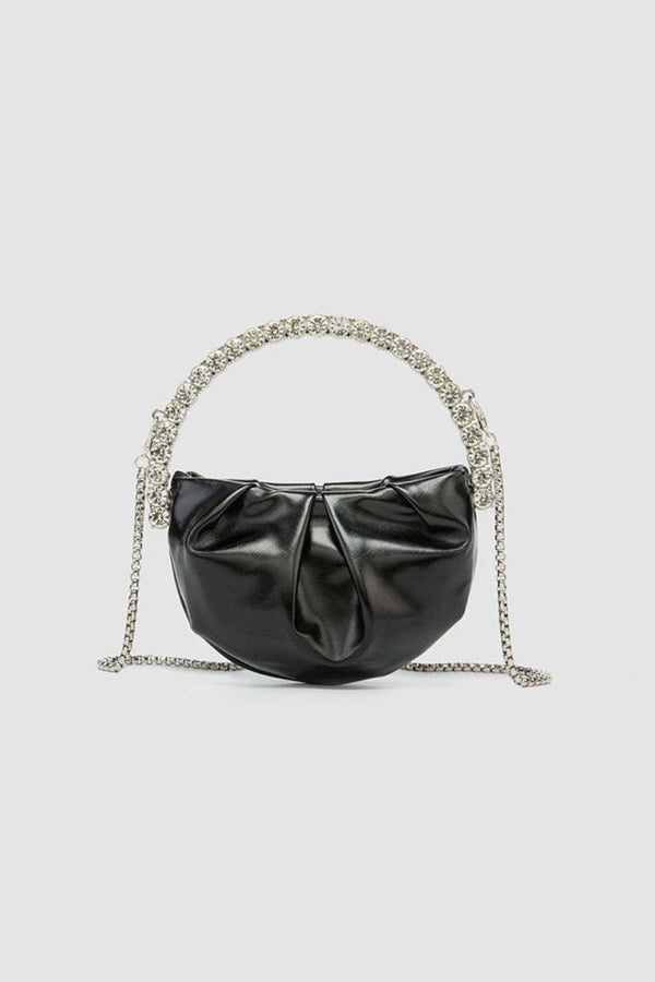 Women’s Rhinestone Handle Metallic Slouchy Evening Clutch Bags - KissProm