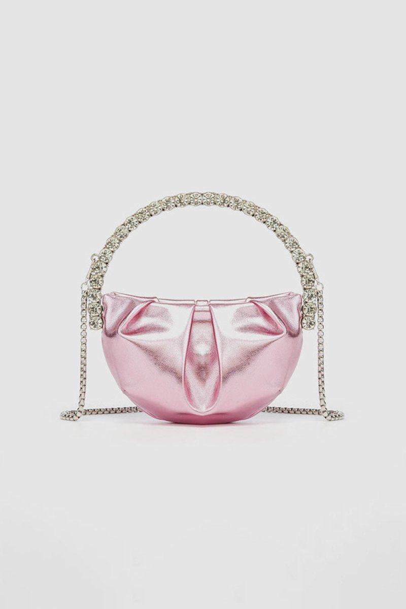 Women’s Rhinestone Handle Metallic Slouchy Evening Clutch Bags - KissProm