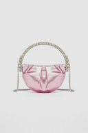 Women’s Rhinestone Handle Metallic Slouchy Evening Clutch Bags - KissProm