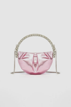 Women’s Rhinestone Handle Metallic Slouchy Evening Clutch Bags - KissProm