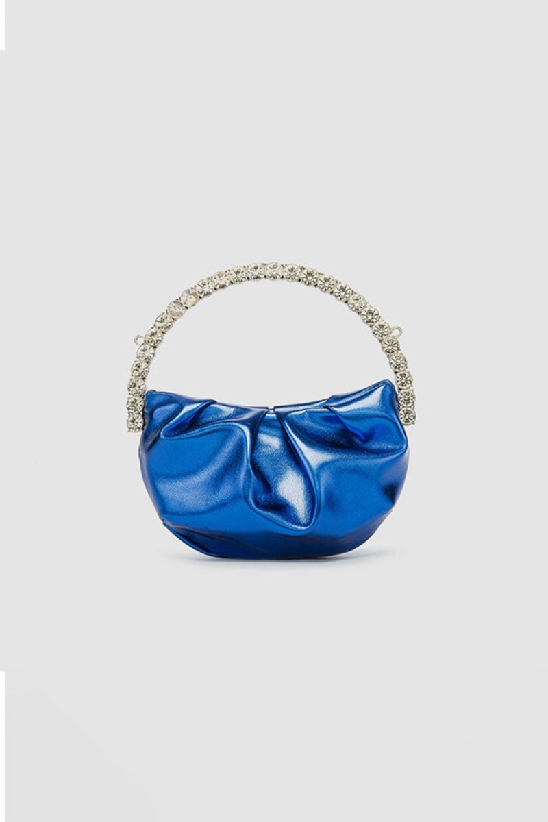Women’s Rhinestone Handle Metallic Slouchy Evening Clutch Bags - KissProm