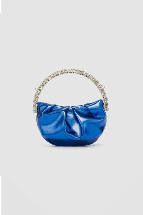 Women’s Rhinestone Handle Metallic Slouchy Evening Clutch Bags - KissProm