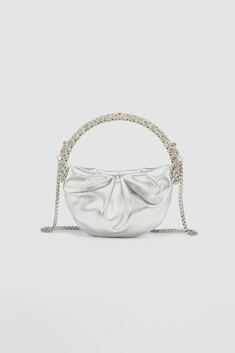 Women’s Rhinestone Handle Metallic Slouchy Evening Clutch Bags - KissProm