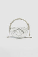 Women’s Rhinestone Handle Metallic Slouchy Evening Clutch Bags - KissProm