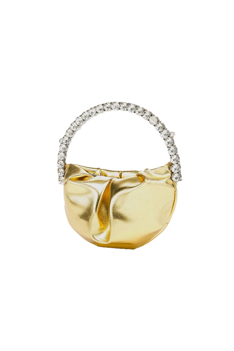 Women’s Rhinestone Handle Metallic Slouchy Evening Clutch Bags - KissProm
