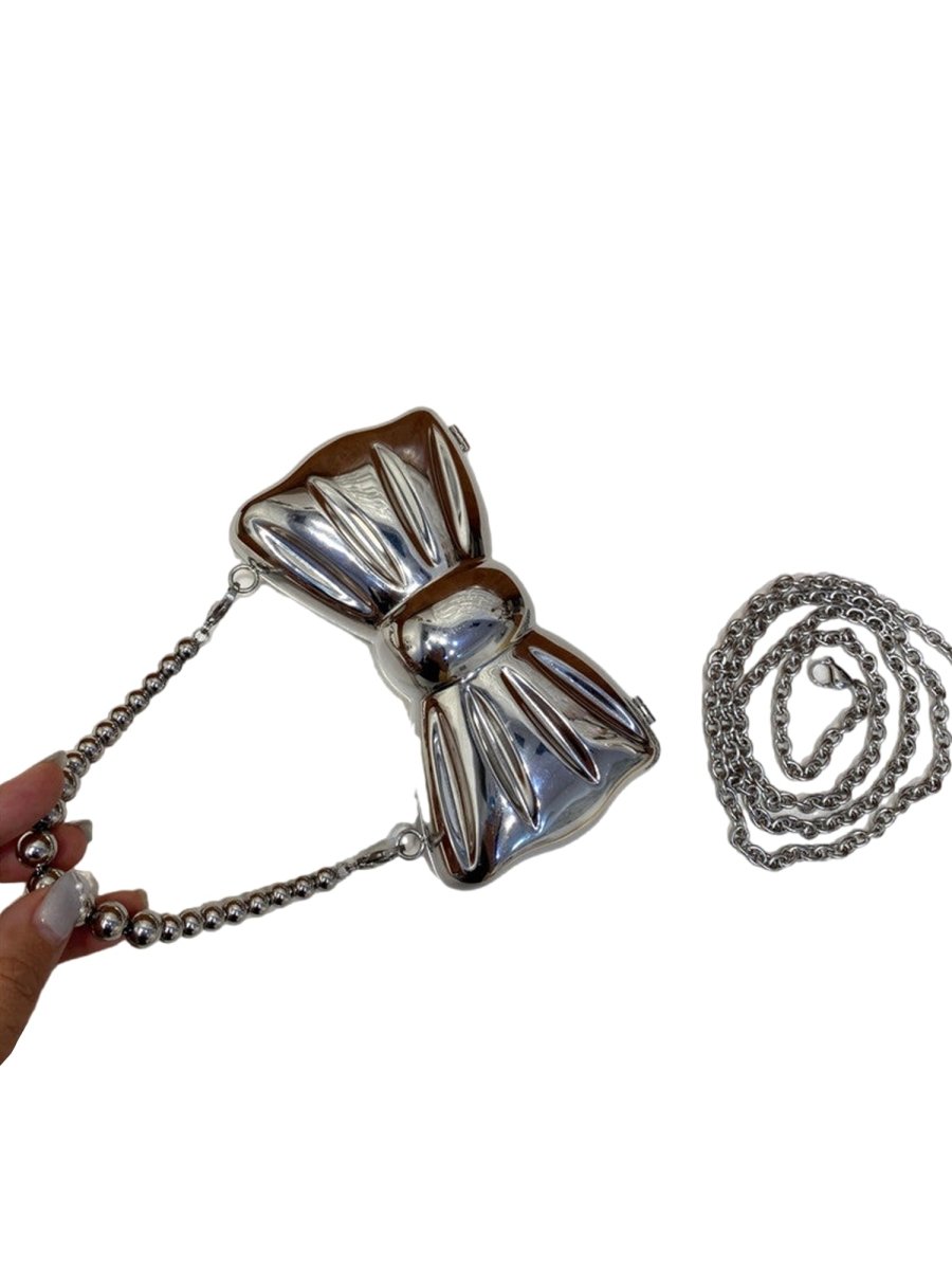 Women’s Silver Bow Clutch Mini Evening Bags - KissProm