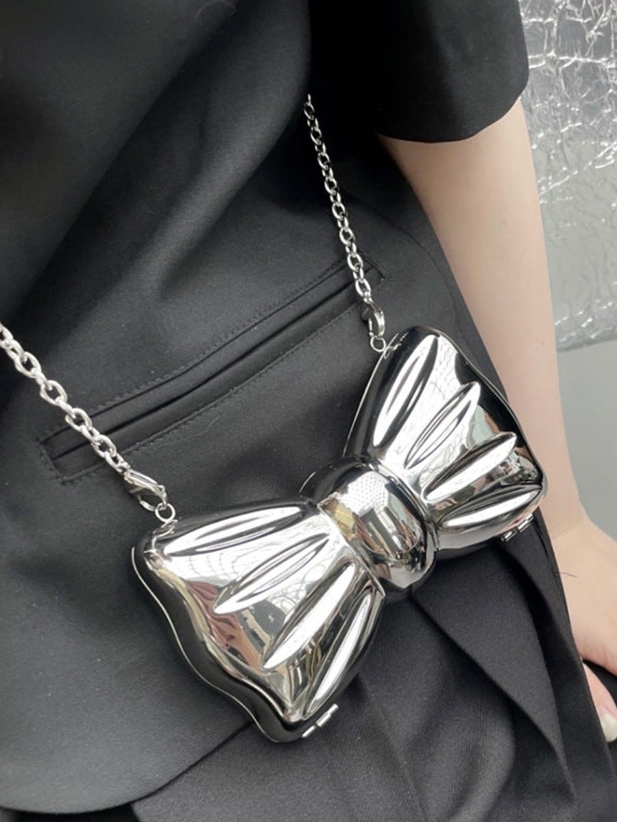 Women’s Silver Bow Clutch Mini Evening Bags - KissProm