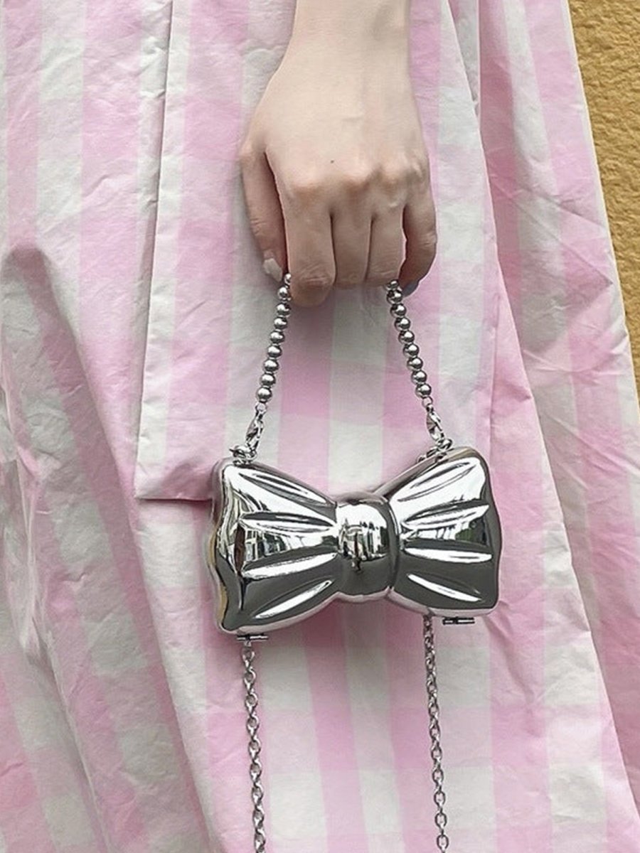 Women’s Silver Bow Clutch Mini Evening Bags - KissProm