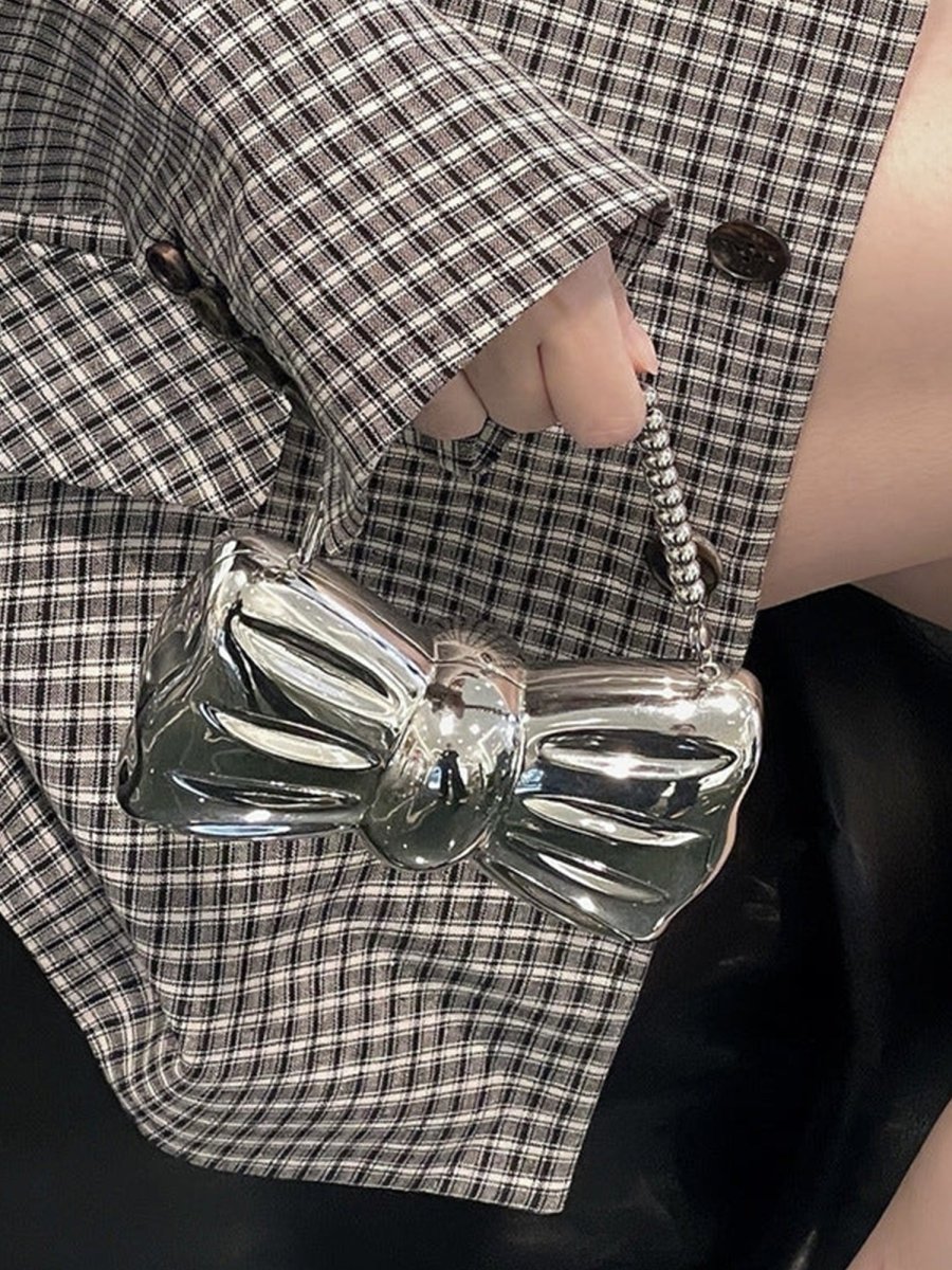 Women’s Silver Bow Clutch Mini Evening Bags - KissProm