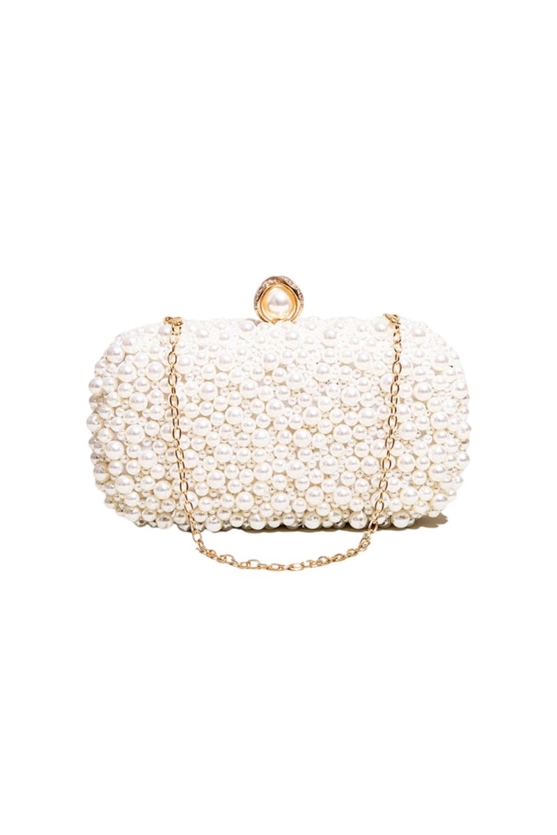 Women’s White Pearls Beaded Evening Clutch Bags - KissProm