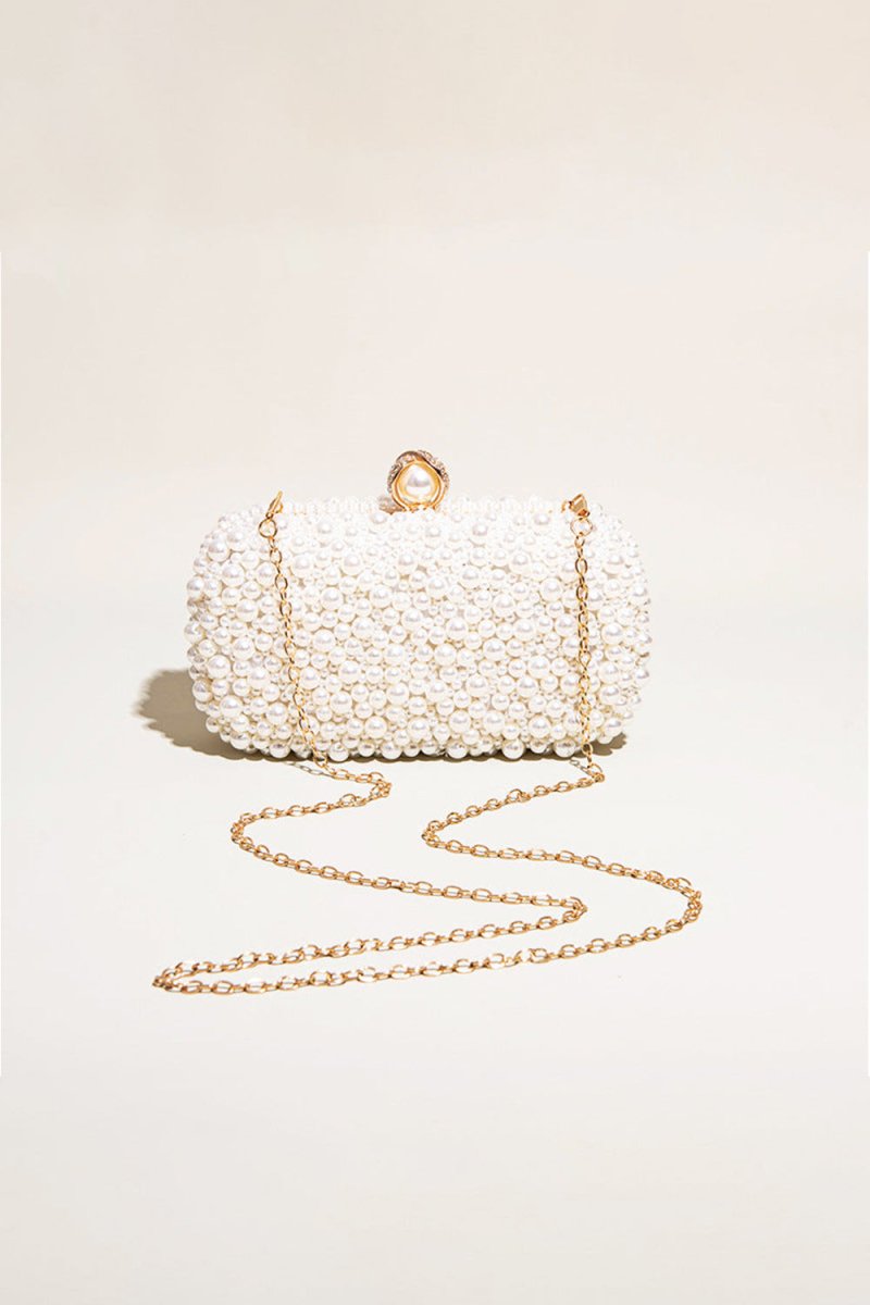 Women’s White Pearls Beaded Evening Clutch Bags - KissProm