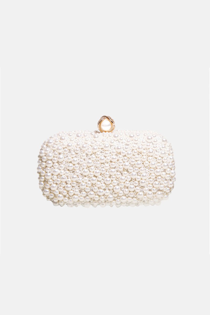 Women’s White Pearls Beaded Evening Clutch Bags - KissProm
