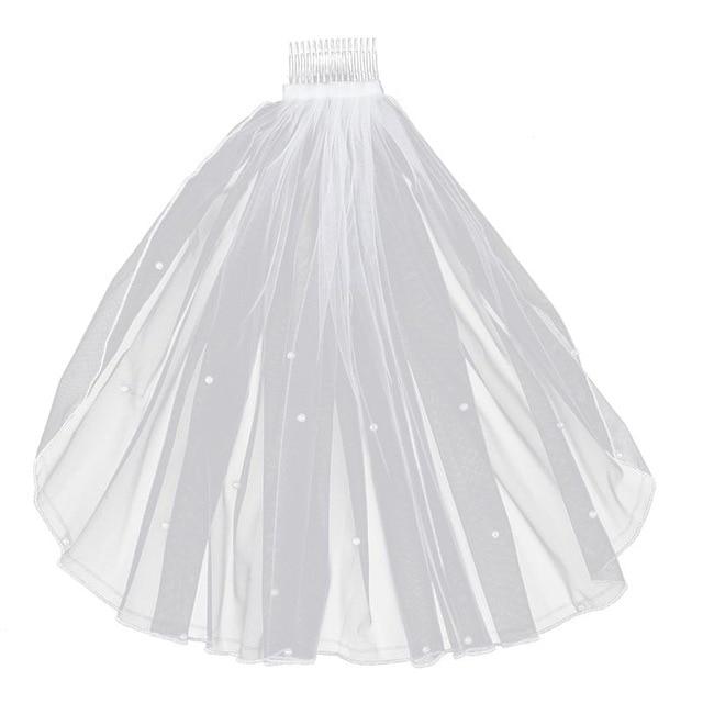 Elegant Pearl Wedding Veil with Comb - KissProm