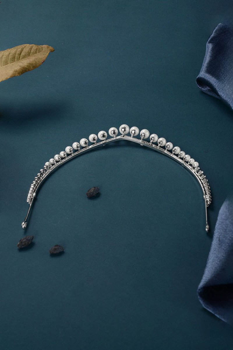 Women's Silver Zircon Pearl Crowns - KissProm