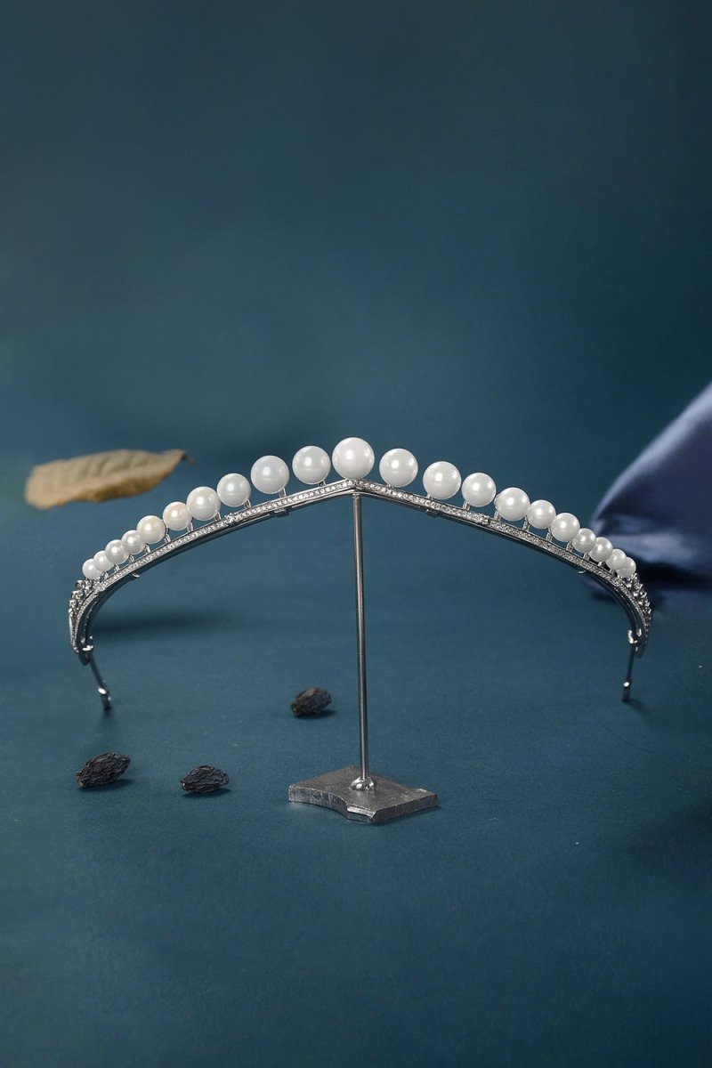 Women's Silver Zircon Pearl Crowns - KissProm