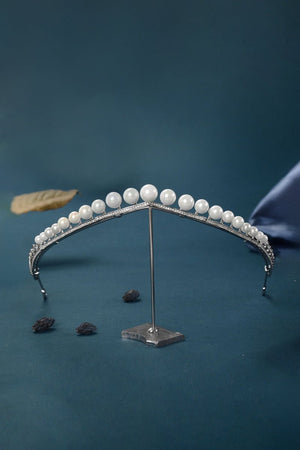 Women's Silver Zircon Pearl Crowns - KissProm